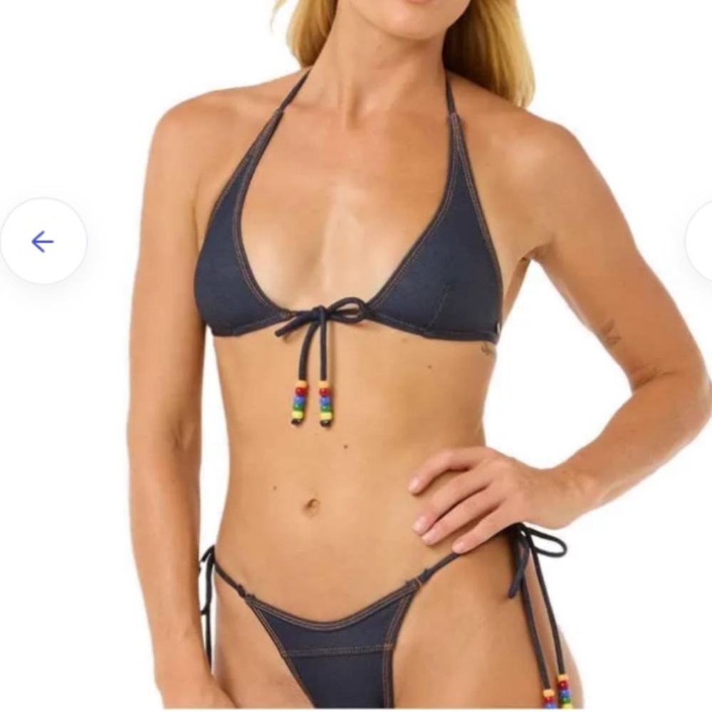 Rip Curl Dallas Denim string bikini skimpy side tie beads S